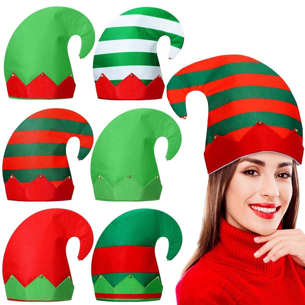 9785 6 Pack Christmas Elf Hat Felt Elf Costume Hat for Jingle Bell Decor